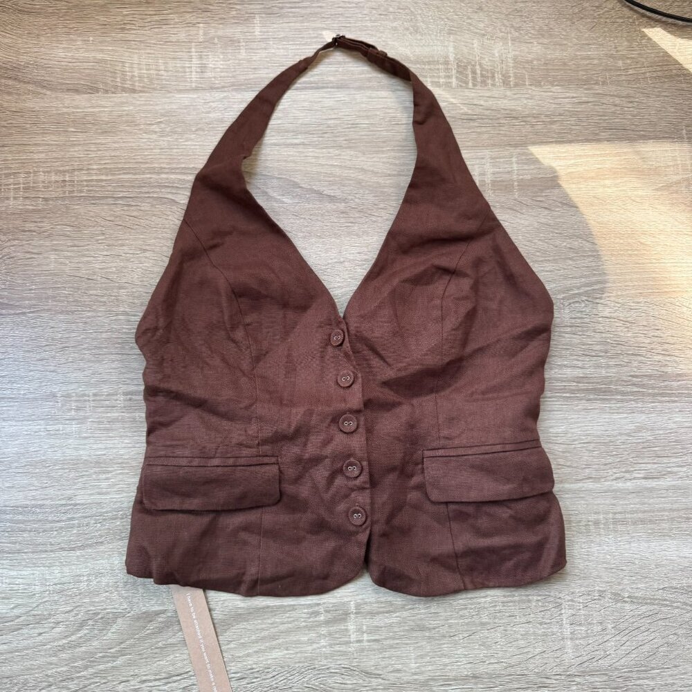 NWT Reformation Aida Linen Vest Top Chocolate Cake Brown 2 - Picture 6 of 13